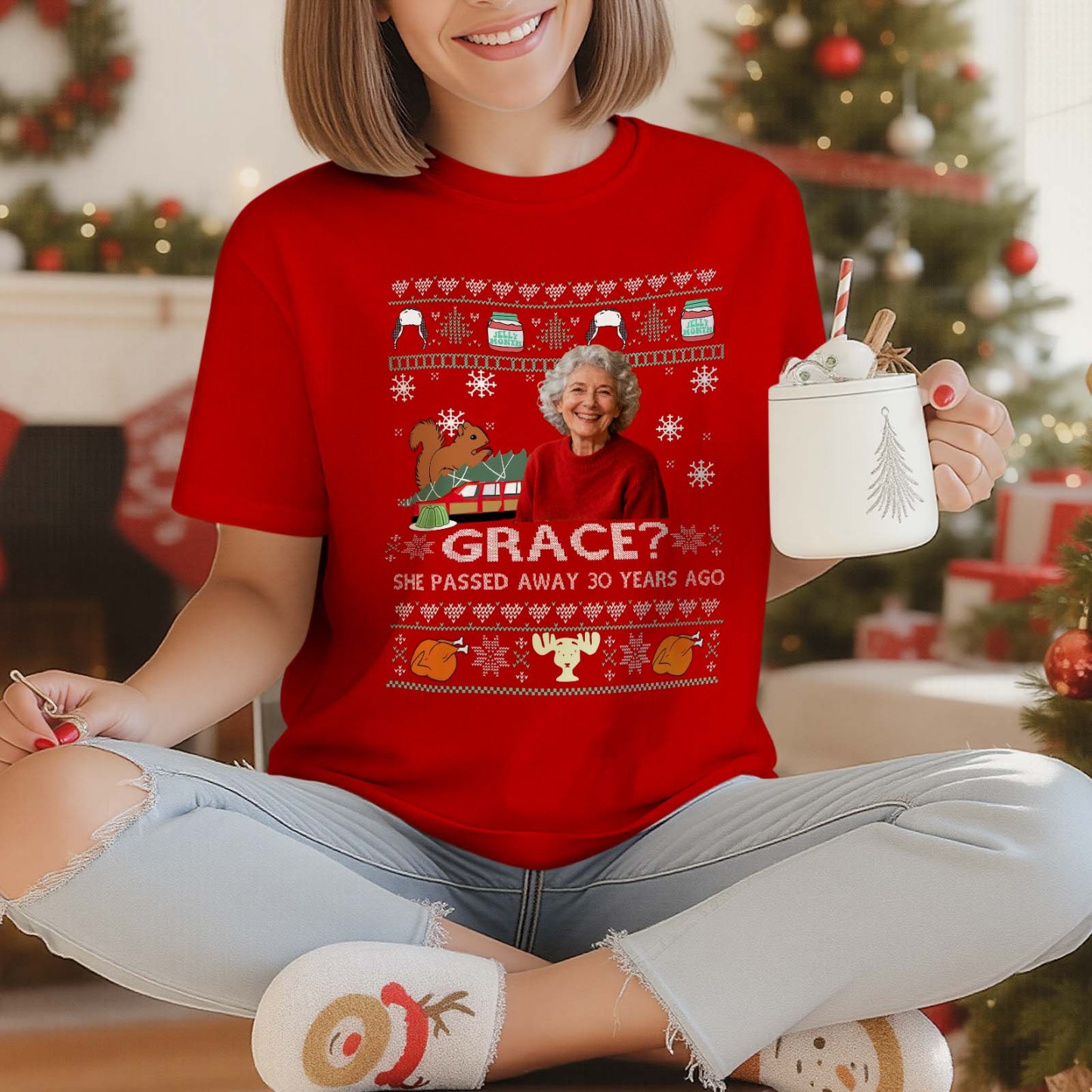Personalized Photo Christmas Gifts For Movie Fans Tshirt Custom Photo Text T Shirt Gift Idea - SantaSocks