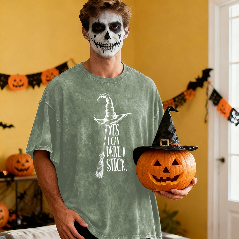 Yes I Can Drive A Stick T Shirt, Funny Halloween Witch Tee, Spooky Party Shirt, Cute Halloween Gift Top, Witchy Costume Outfit Gift
