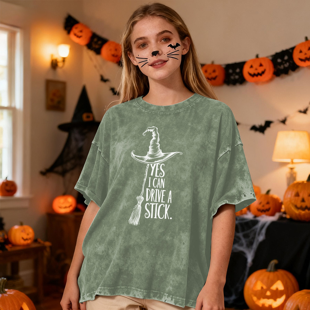 Yes I Can Drive A Stick T Shirt, Funny Halloween Witch Tee, Spooky Party Shirt, Cute Halloween Gift Top, Witchy Costume Outfit Gift