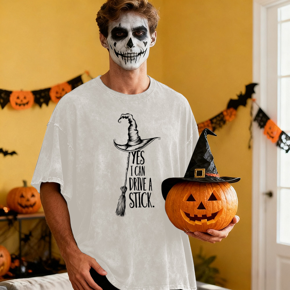 Yes I Can Drive A Stick T Shirt, Funny Halloween Witch Tee, Spooky Party Shirt, Cute Halloween Gift Top, Witchy Costume Outfit Gift