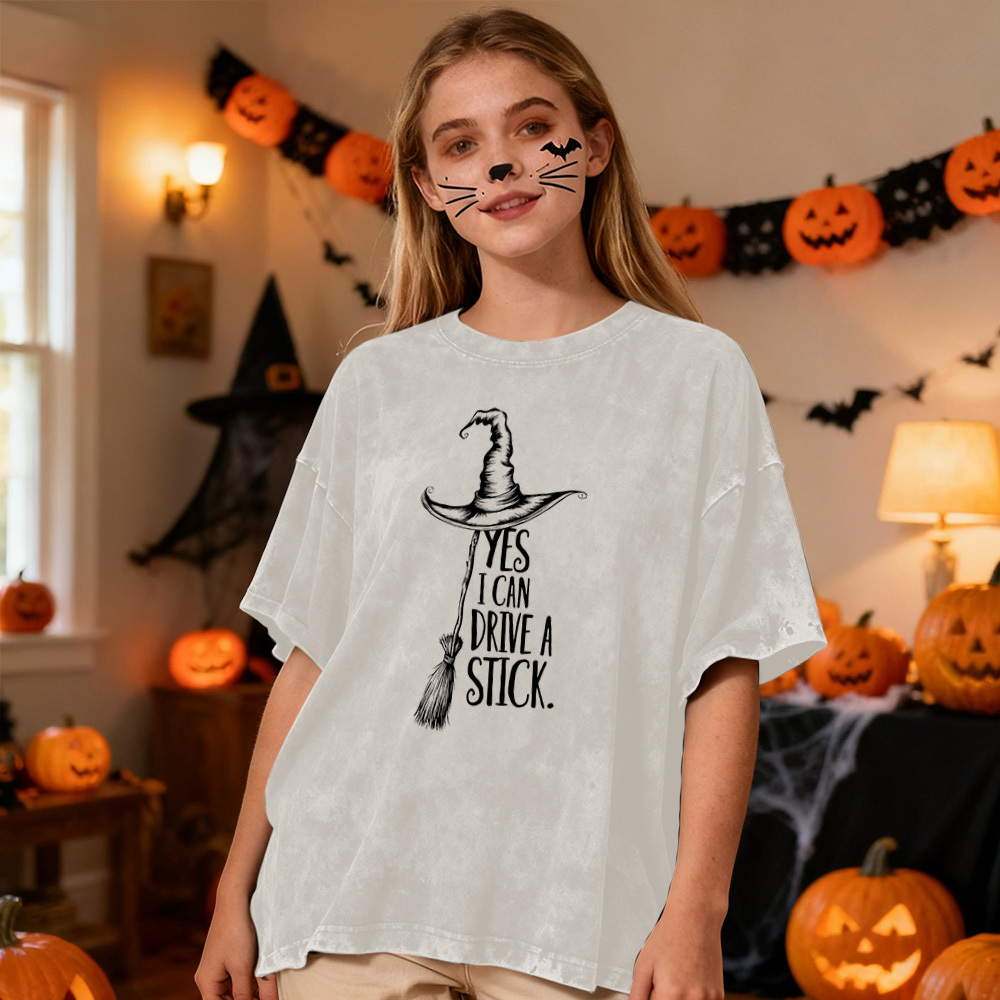 Yes I Can Drive A Stick T Shirt, Funny Halloween Witch Tee, Spooky Party Shirt, Cute Halloween Gift Top, Witchy Costume Outfit Gift