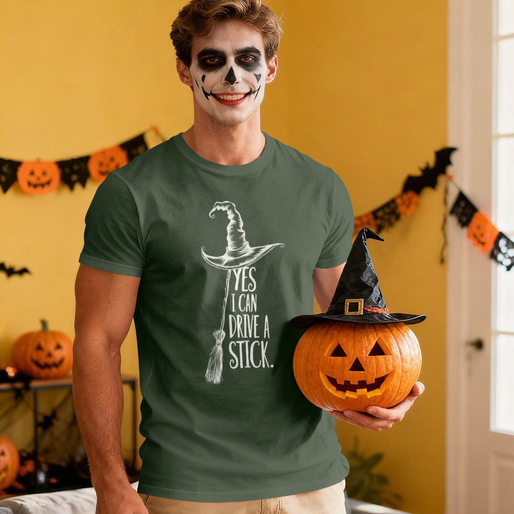Yes I Can Drive A Stick T Shirt, Funny Halloween Witch Tee for Women, Spooky Party Shirt, Cute Halloween Gift Top, Witchy Costume Outfit