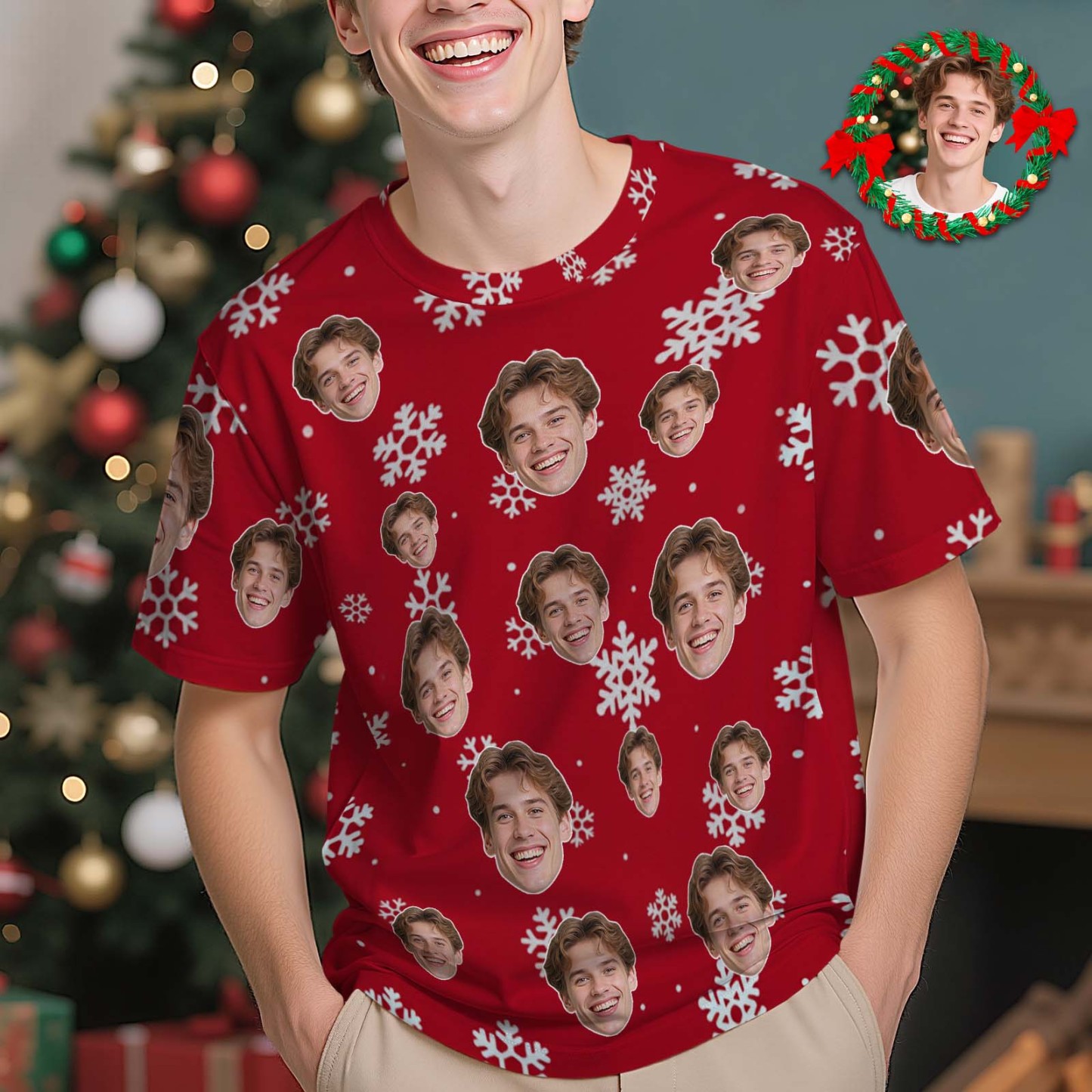 Custom Christmas T-Shirt with Photo Dark Green Santa Claus Personalized Holiday Tee for Family Friends Couples Christmas Gift - SantaSocks