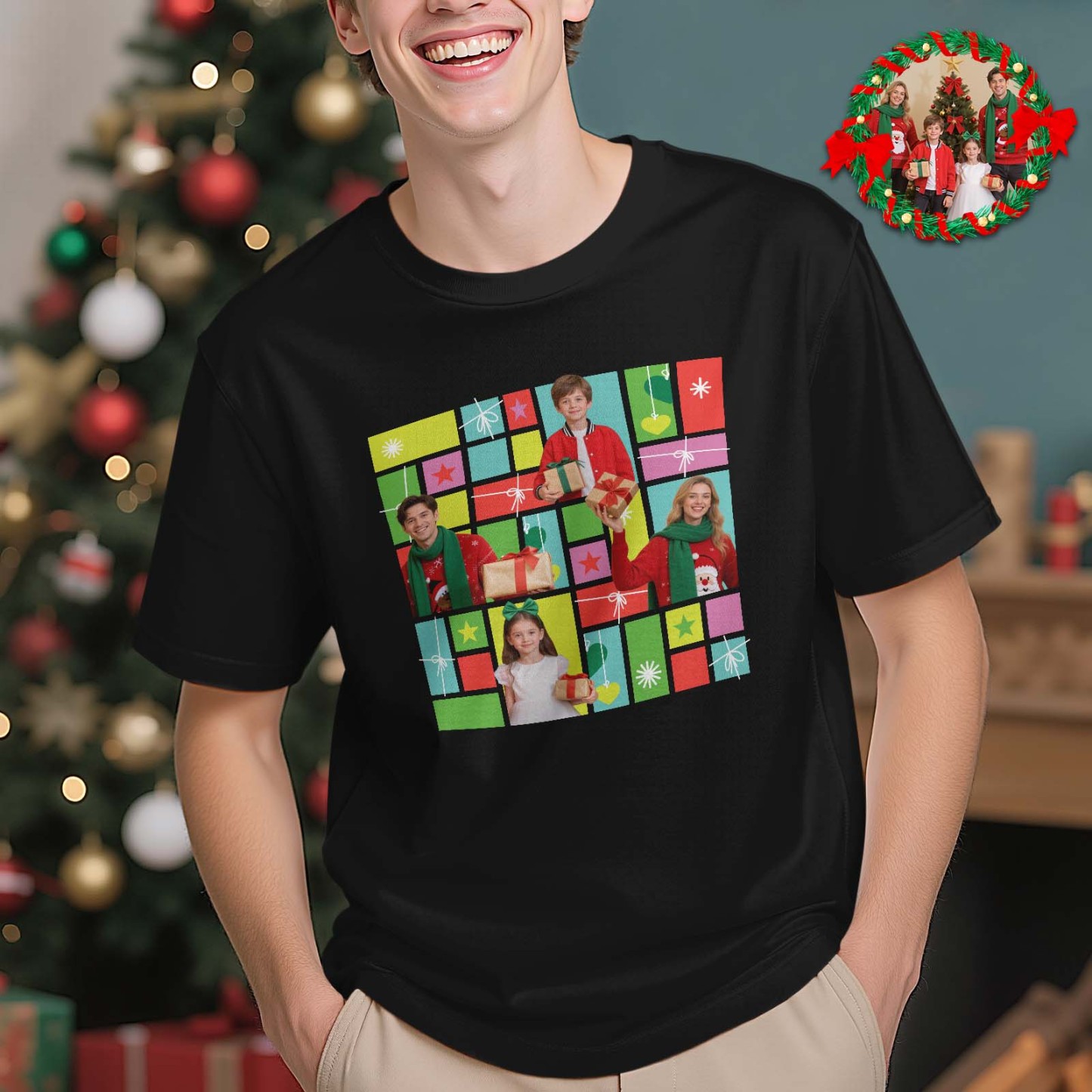 Custom Multi-image Photo T-shirts Personalized Christmas Gift for Family and Friends