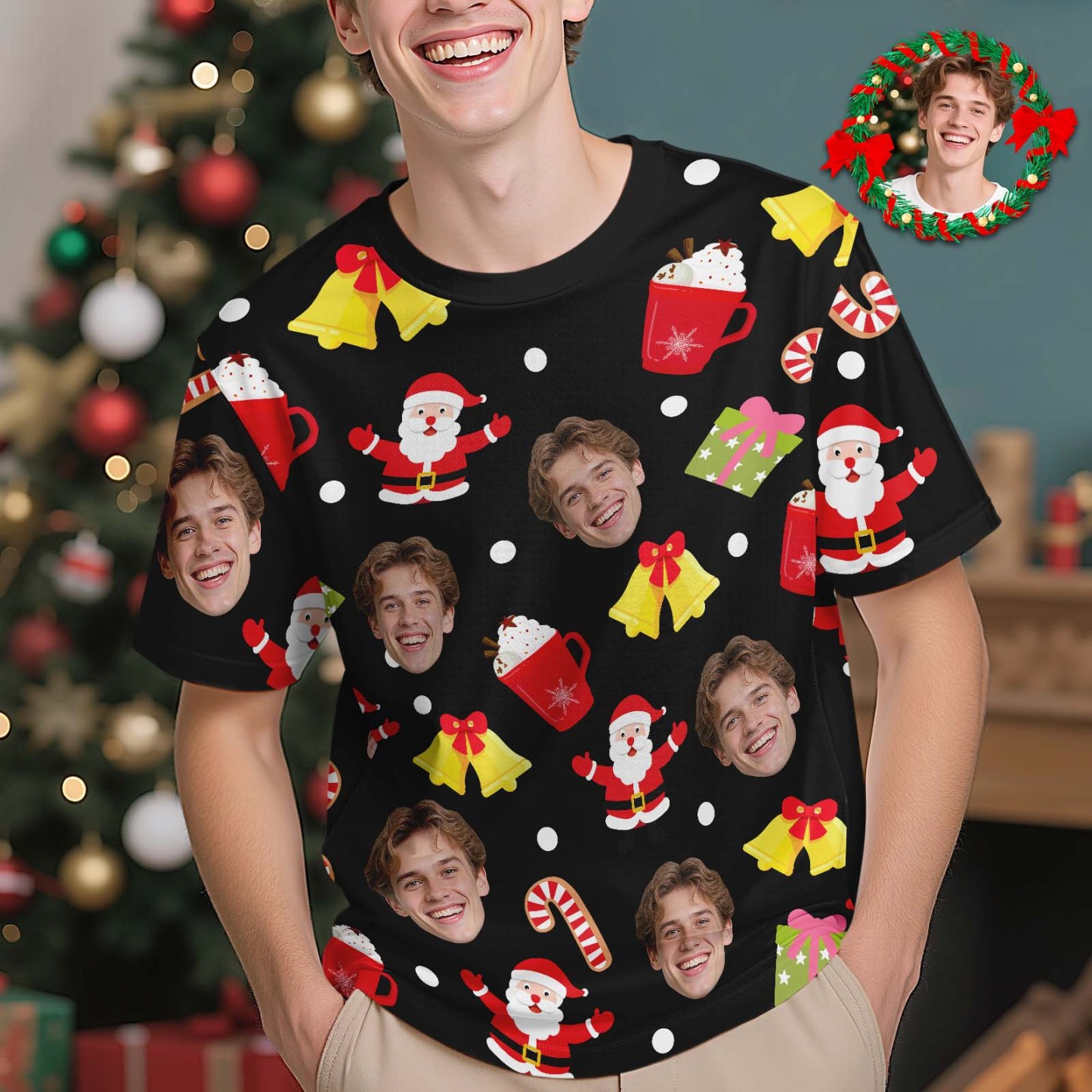 Custom Christmas Bell T-shirt Photo T-shirts Personalized Christmas Gift for Family and Friends