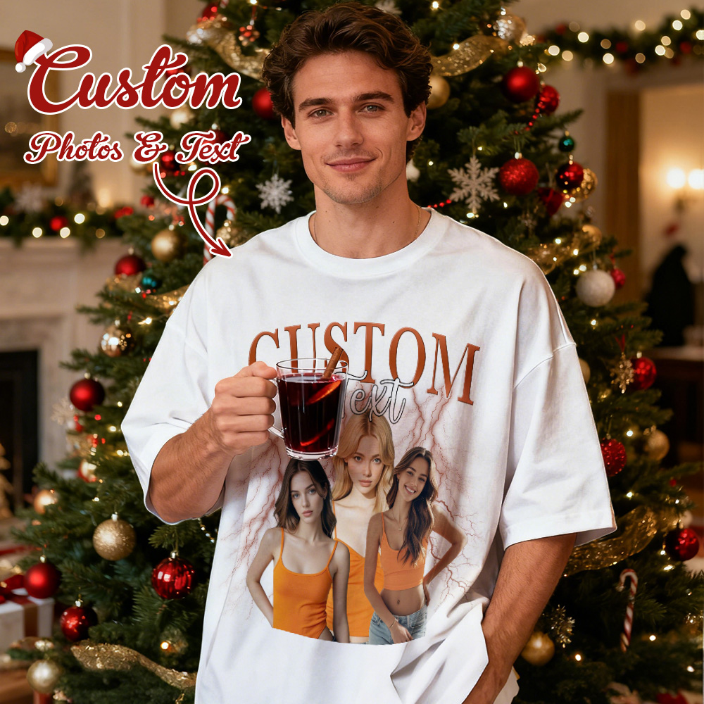 Custom Vintage Photo Tee Christmas Personalized Name Shirt Unique Gift for Lovers Family or Friends
