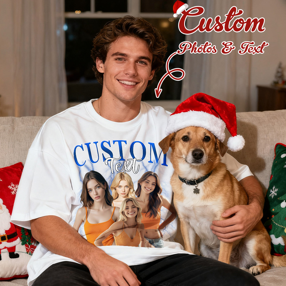 Custom Vintage Photo Tee Christmas Personalized Name Shirt Unique Gift for Lovers Family or Friends