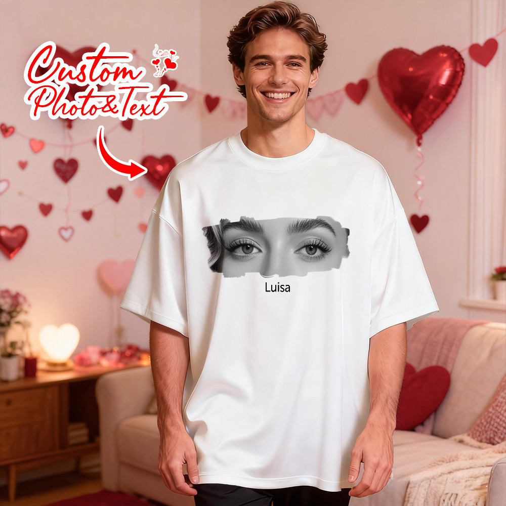 Custom Eyes Shirt Girlfriend Eyes Tee Personalized Photo and Name Valentine Gift Idea - SantaSocks