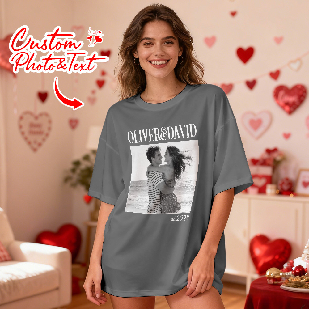 Personalized Couple Photo Tee Custom Photo T Shirt Name and  Est Year Anniversary Valentine Gift For Her - SantaSocks