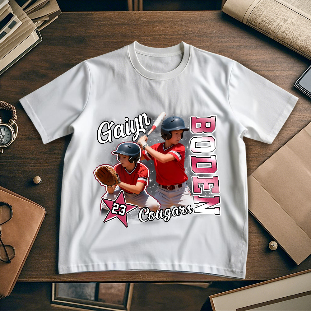 Personalized Photo T-Shirt Custom White Number And Photo Sports Style Tee Gift for Fans - SantaSocks