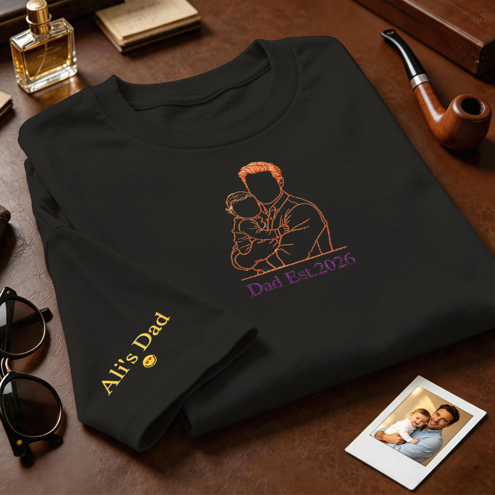 Custom Full Color Embroidered Sweatshirt Portrait Couple/Dad/Mom Family Gift Personalized Fathers Day Gift Idea