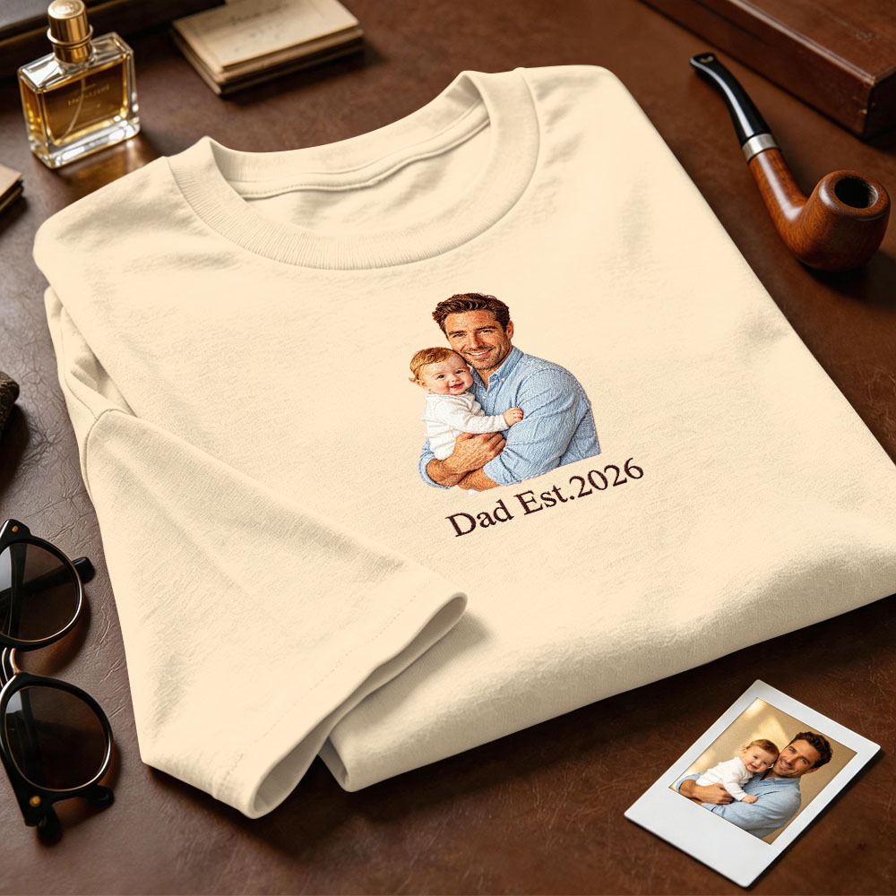 Custom Full Color Embroidered Sweatshirt Portrait Couple/Dad/Mom Family Gift Personalized Fathers Day Gift Idea