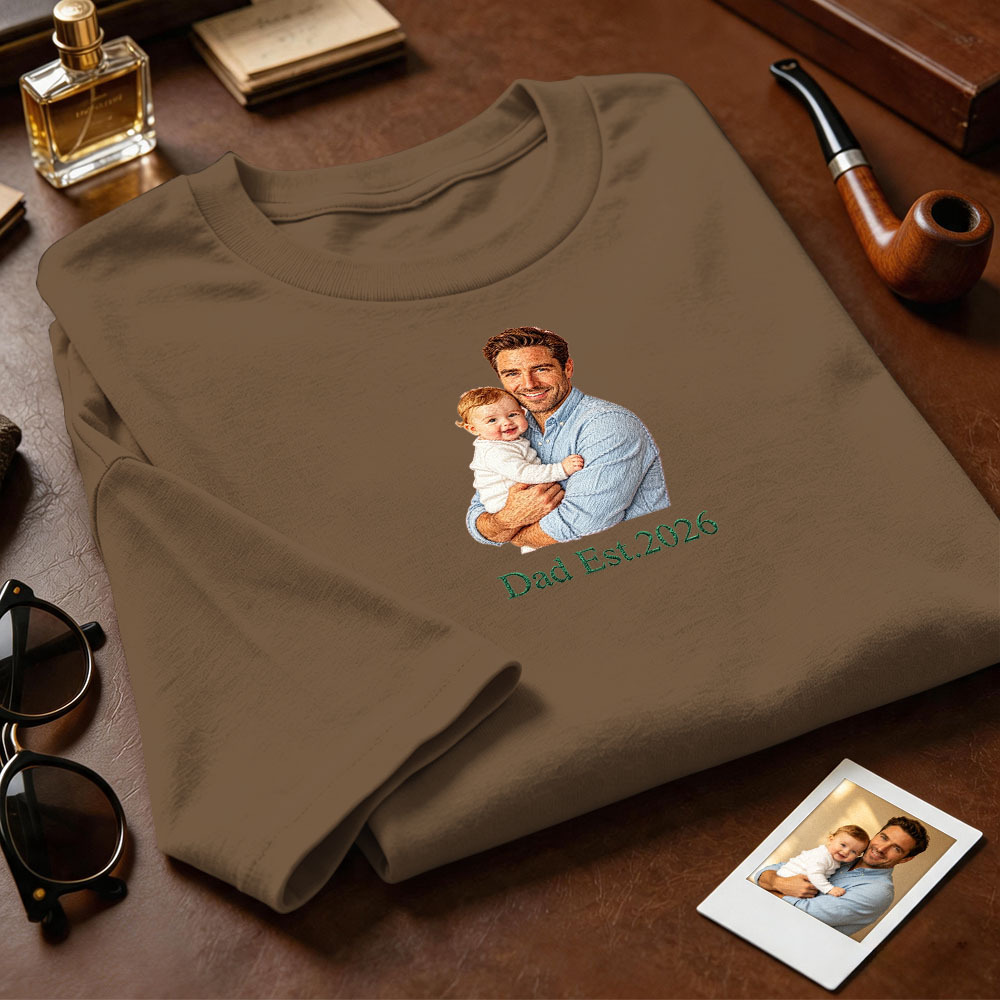 Custom Full Color Embroidered Sweatshirt Portrait Couple/Dad/Mom Family Gift Personalized Fathers Day Gift Idea