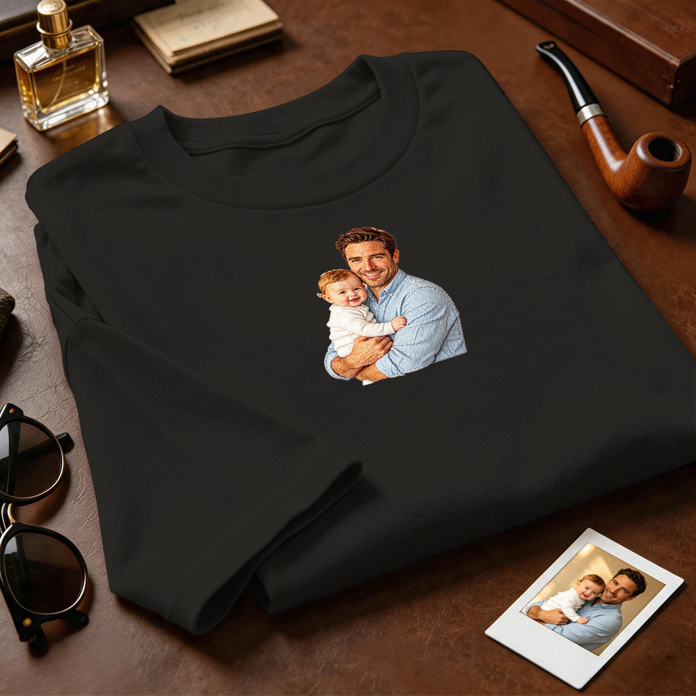Custom Full Color Embroidered Sweatshirt Portrait Couple/Dad/Mom Family Gift Personalized Fathers Day Gift Idea