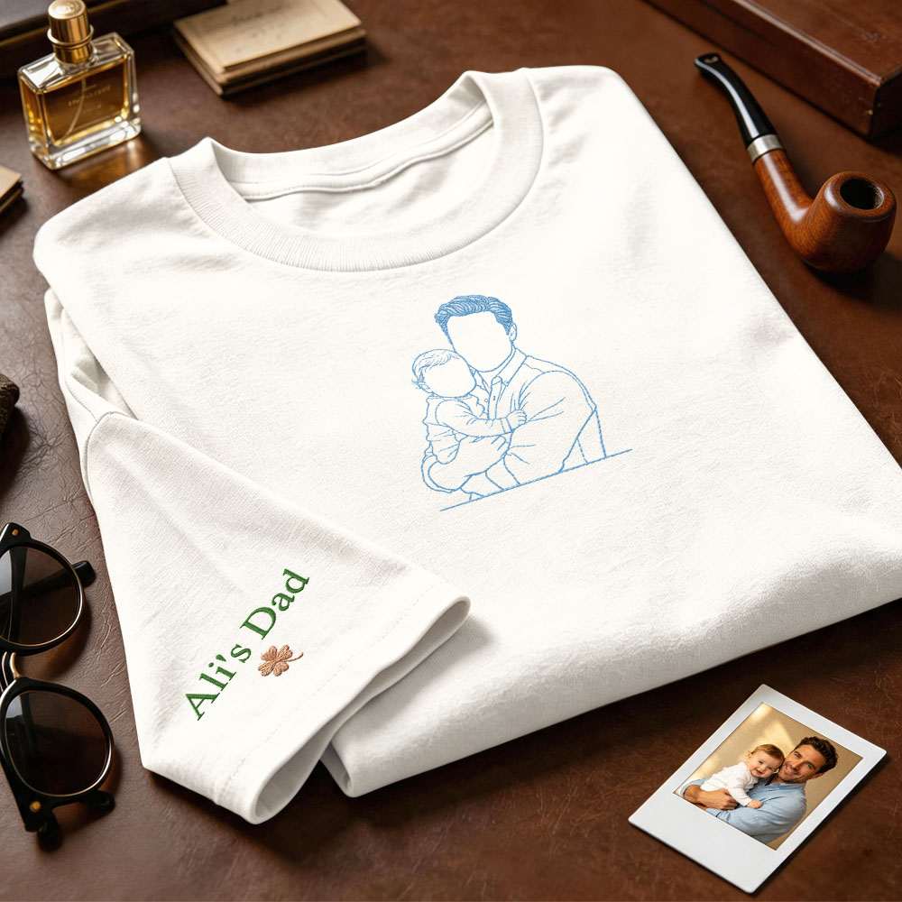 Custom Full Color Embroidered Sweatshirt Portrait Couple/Dad/Mom Family Gift Personalized Fathers Day Gift Idea