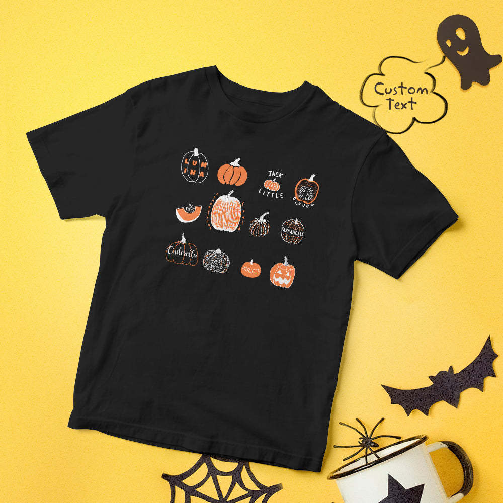 Halloween T-shirt Custom T-shirt with Text Happy Halloween Shirt Tee - Variety of Pumpkins