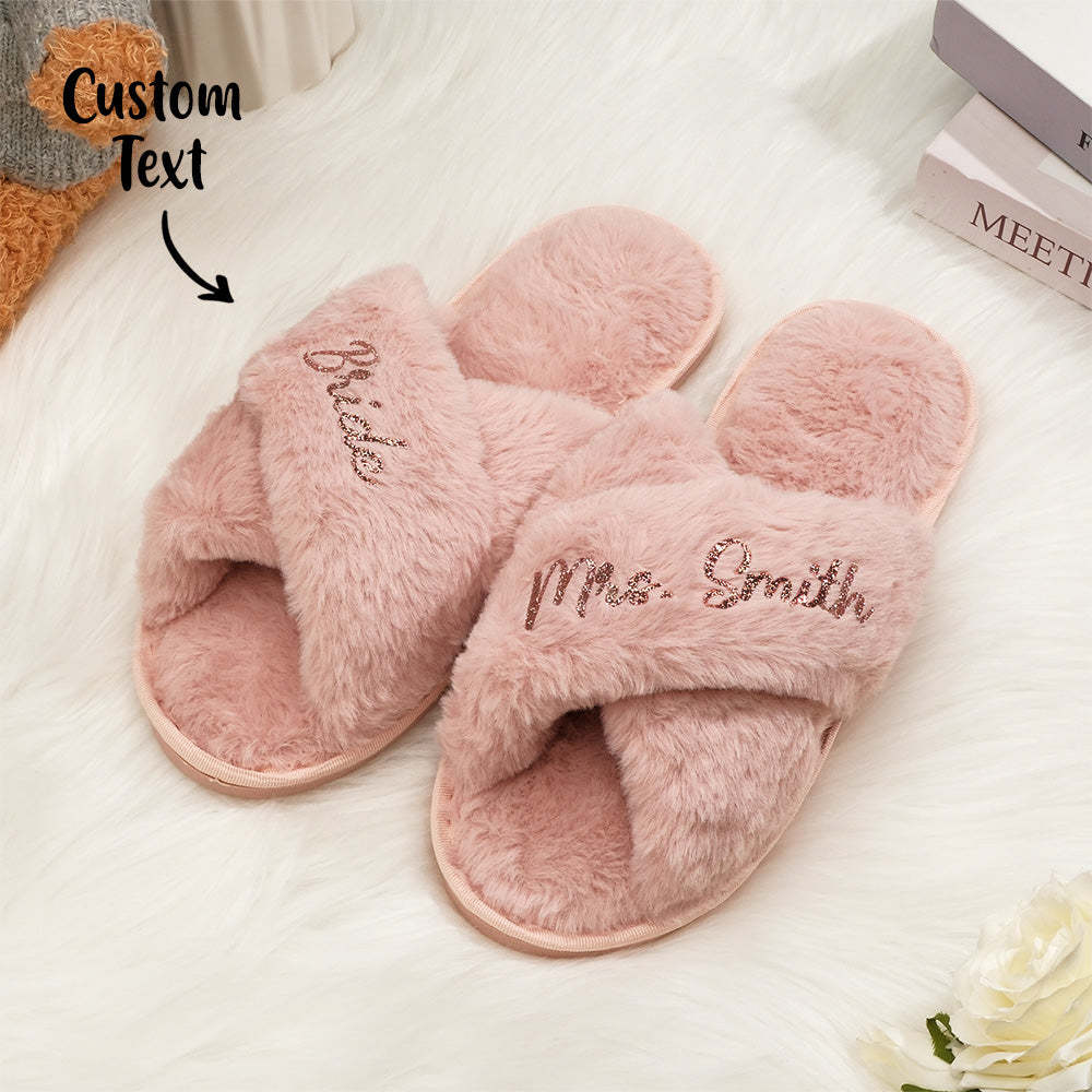 Custom Fluffy Slippers Fluffy Cross Slippers Bride Slippers Bridesmaid Gift - SantaSocks