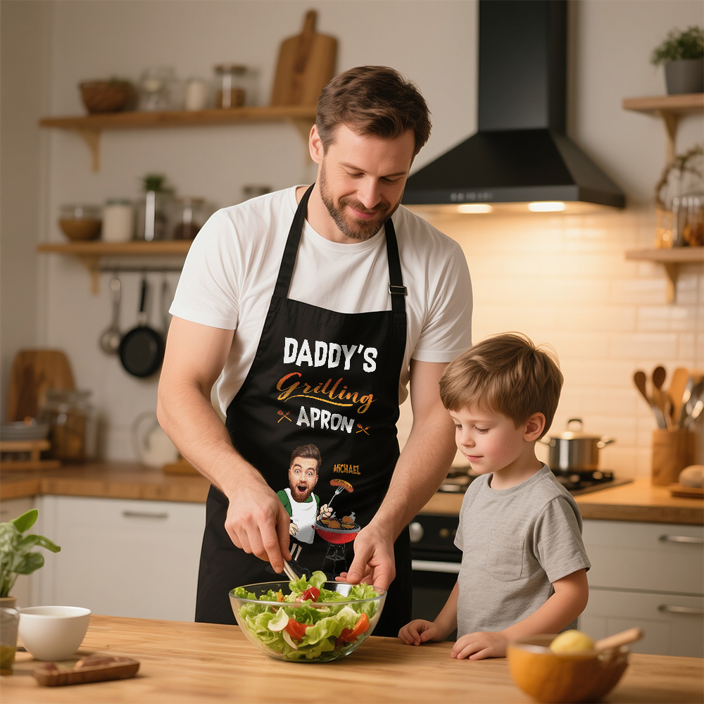 Custom Photo Hot Grill Cool Dad Family Personalized Custom Apron Gift For Dad Grandpa