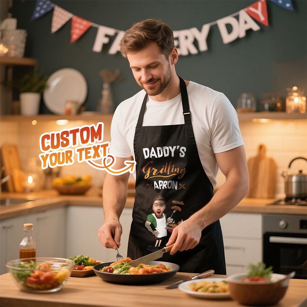 Custom Photo Hot Grill Cool Dad Family Personalized Custom Apron Gift For Dad Grandpa