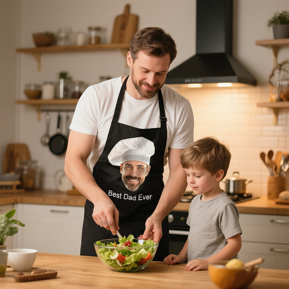 Custom Face Photo Apron Personalized Best Dad Ever Chef Hat Apron Gift For Dad Gradnpa