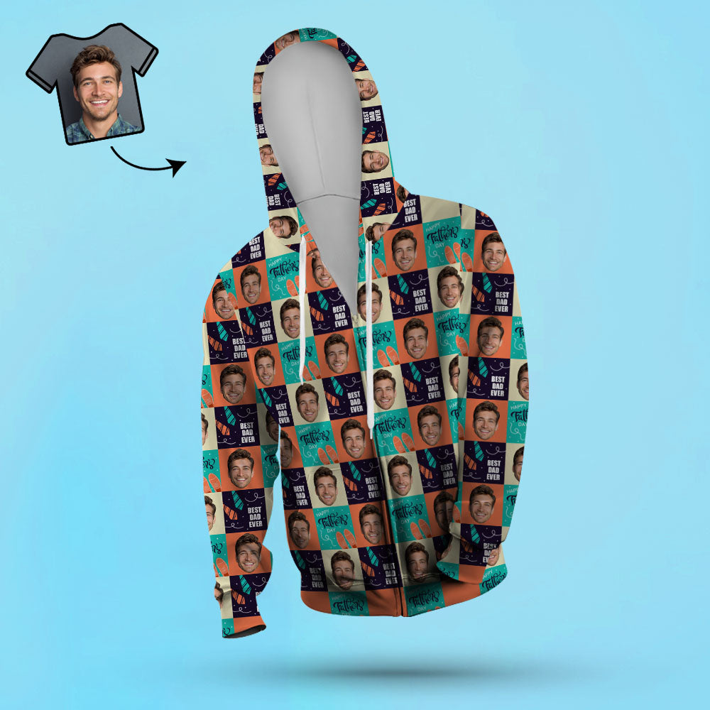 Custom Face Unisex Hoodie Casual Printed Photo ZIP Hoodie For Men Women - Best Dad Ever