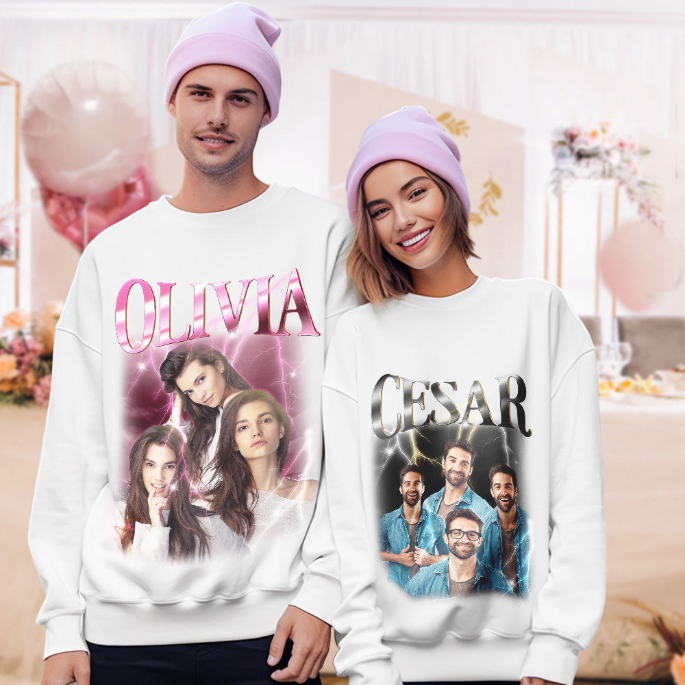 Custom Photo and Text Hoodie Personalized Photo Gift Unisex Personality Vintage Lightning Sweatshirt