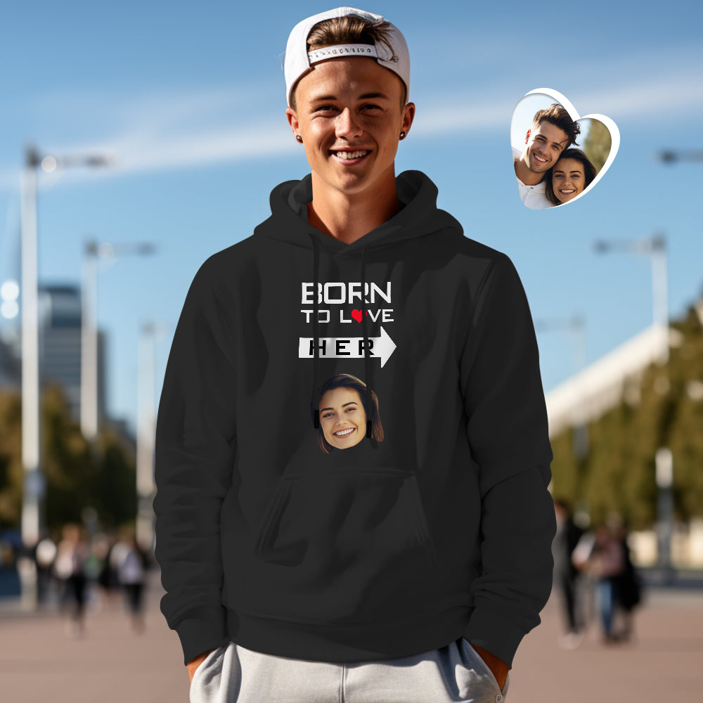 Custom Face Couple Matching Hoodies BORN TO LOVE Personalized Hoodie Valentine's Day Gift