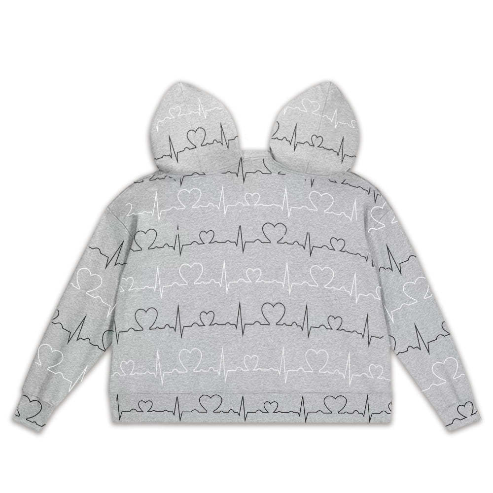 Custom Face Couple's Heartbeat One Piece Sweatshirt Photo Intimate Hoodie Gift For Love
