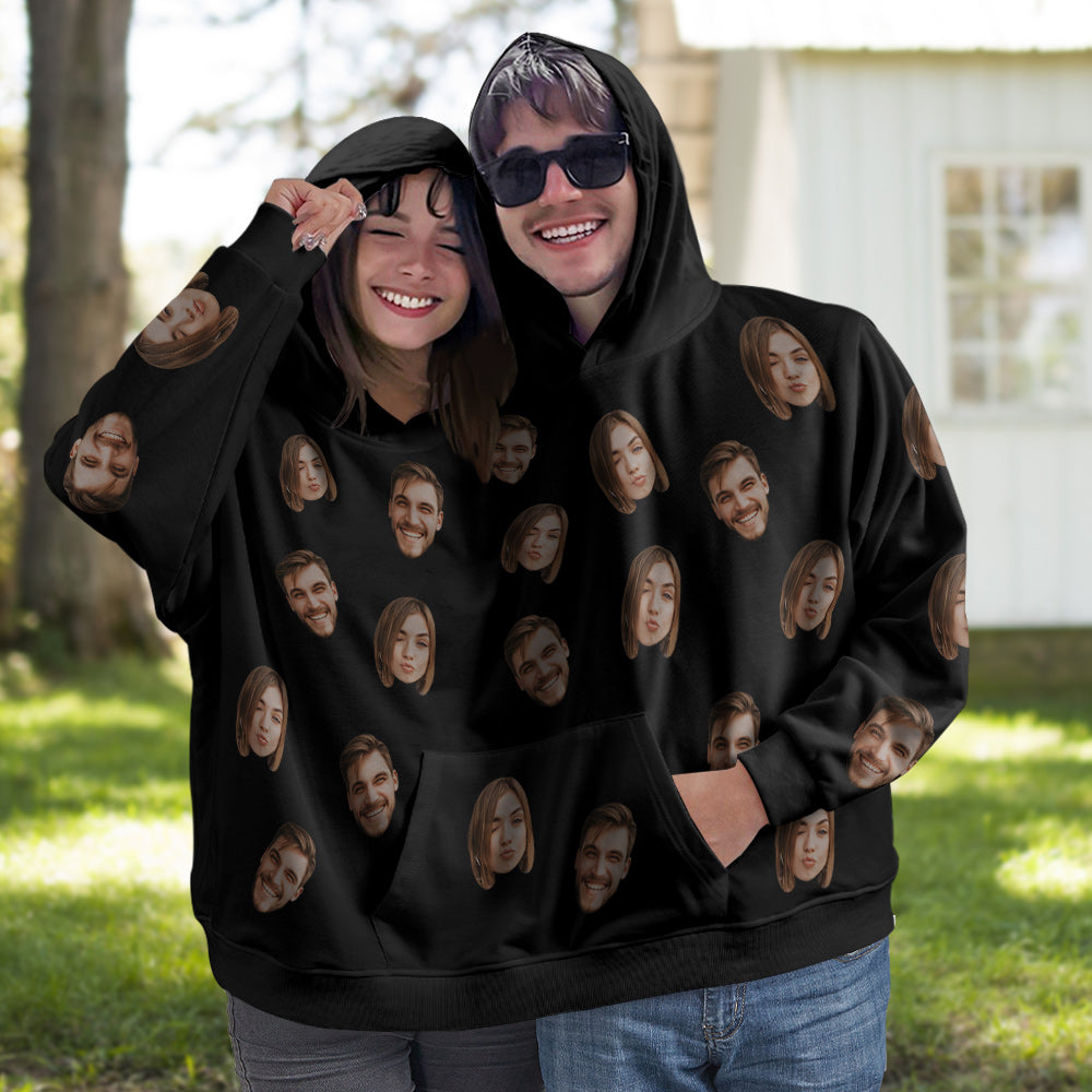 Custom Couple's Photo One Piece Intimate Hoodie For Couple Love Pajamas Couple Jumpsuit