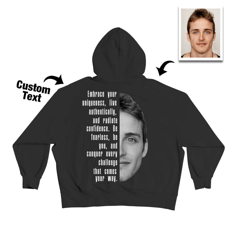 Custom Text and Face Hoodie Personalized Fashion Unisex Sweatshirt Gift for Him for Her - SantaSocks