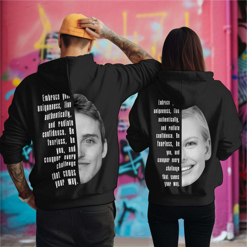 Custom Text and Face Hoodie Personalized Fashion Unisex Sweatshirt Gift for Him for Her - SantaSocks