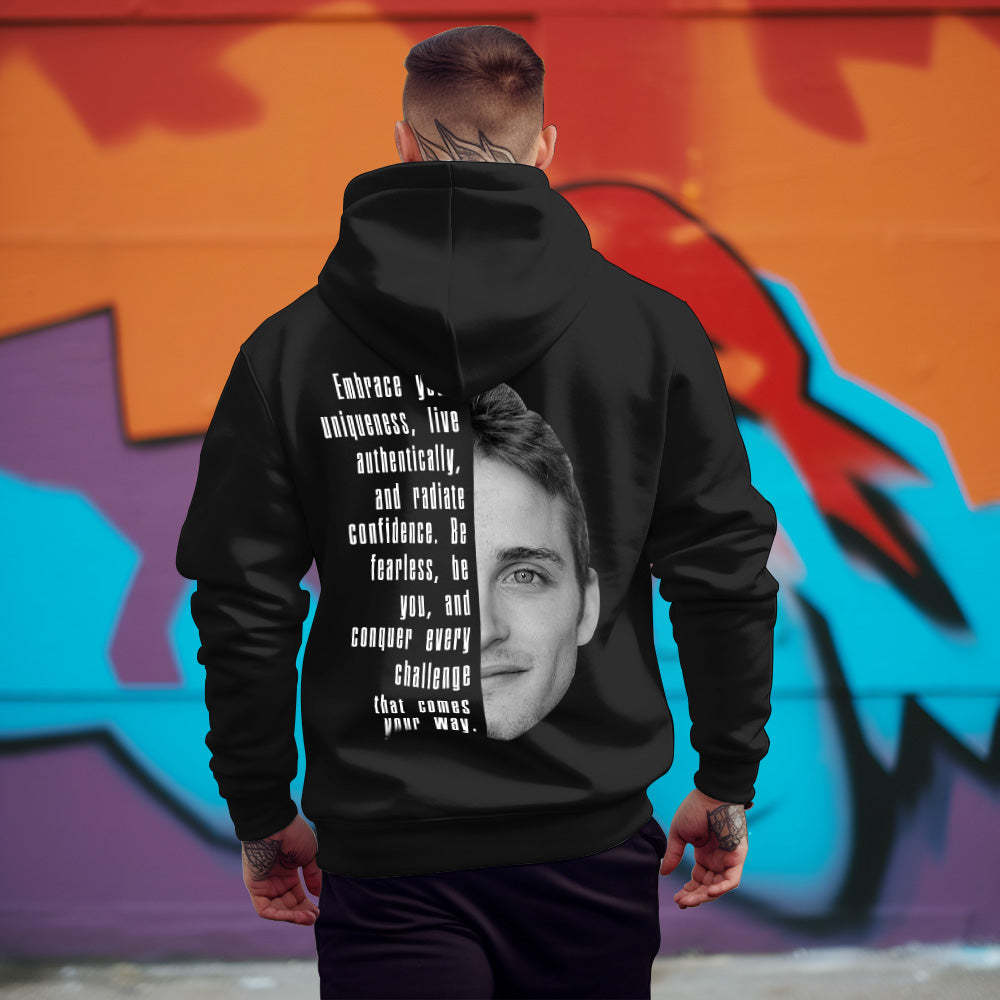 Custom Text and Face Hoodie Personalized Fashion Unisex Sweatshirt Gift for Him for Her - SantaSocks