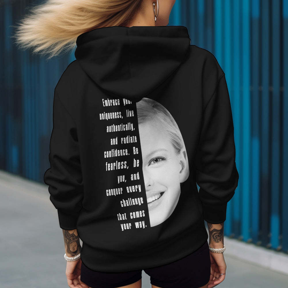 Custom Text and Face Hoodie Personalized Fashion Unisex Sweatshirt Gift for Him for Her - SantaSocks