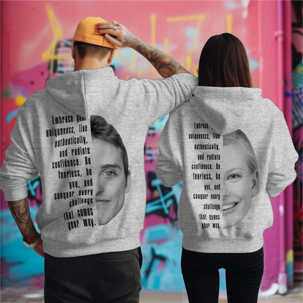 Custom Text and Face Hoodie Personalized Fashion Unisex Sweatshirt Gift for Him for Her - SantaSocks