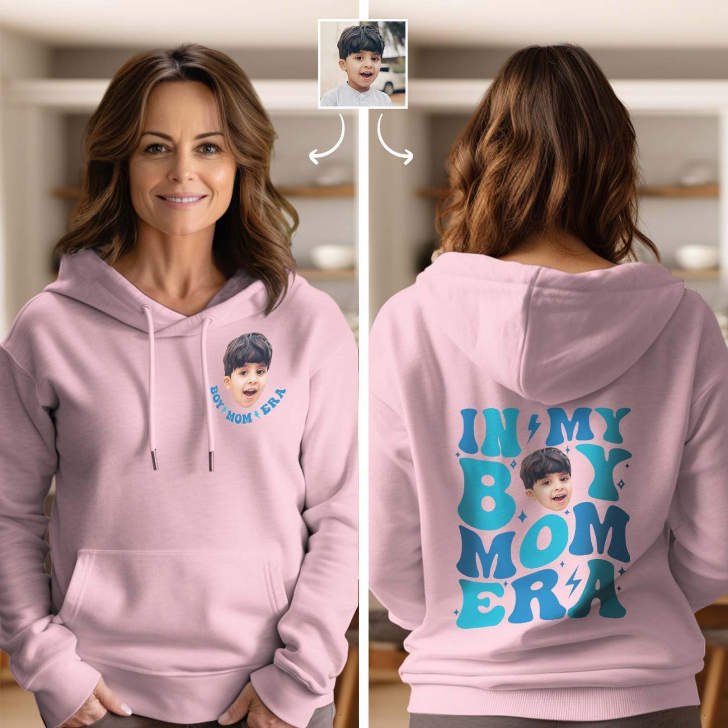 Custom Face In My Boy Mom Girl Mom Era Hoodie Personalized Photo Hoodie Mother's Day Gift - SantaSocks