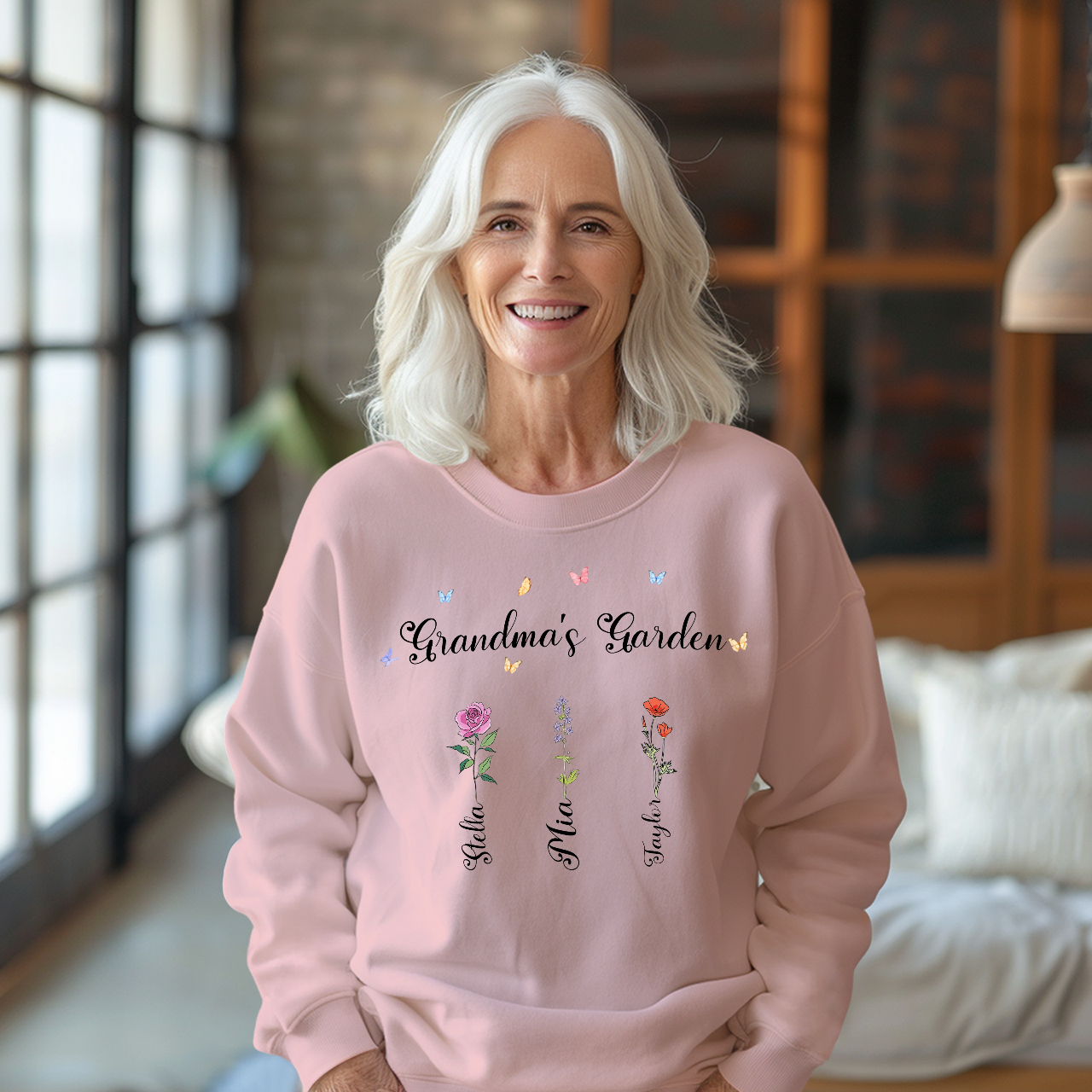 Personalized Birth Flower Sweatshirt Custom Grandma's Garden Sweatshirt Mother's Day Gift - SantaSocks