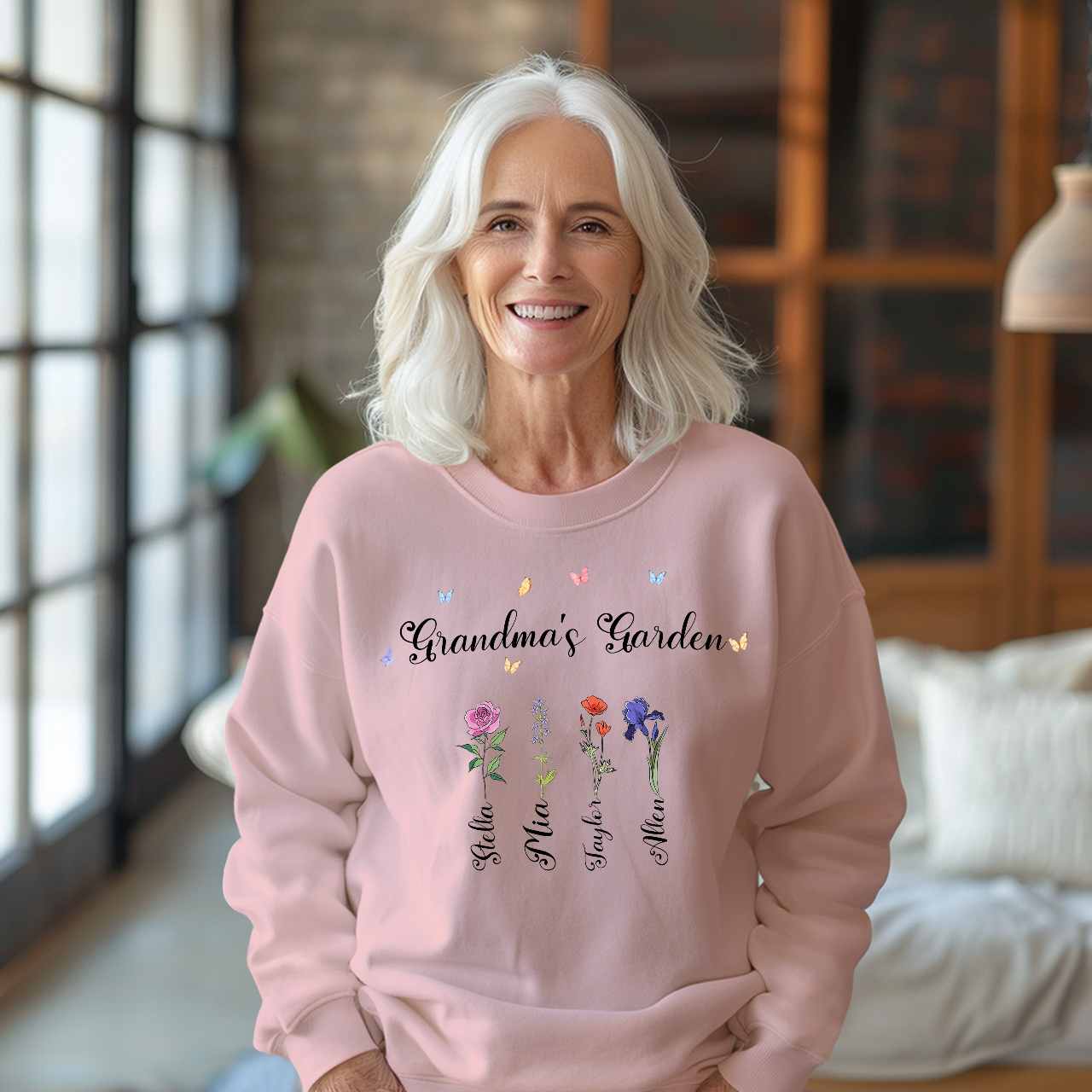 Personalized Birth Flower Sweatshirt Custom Grandma's Garden Sweatshirt Mother's Day Gift - SantaSocks