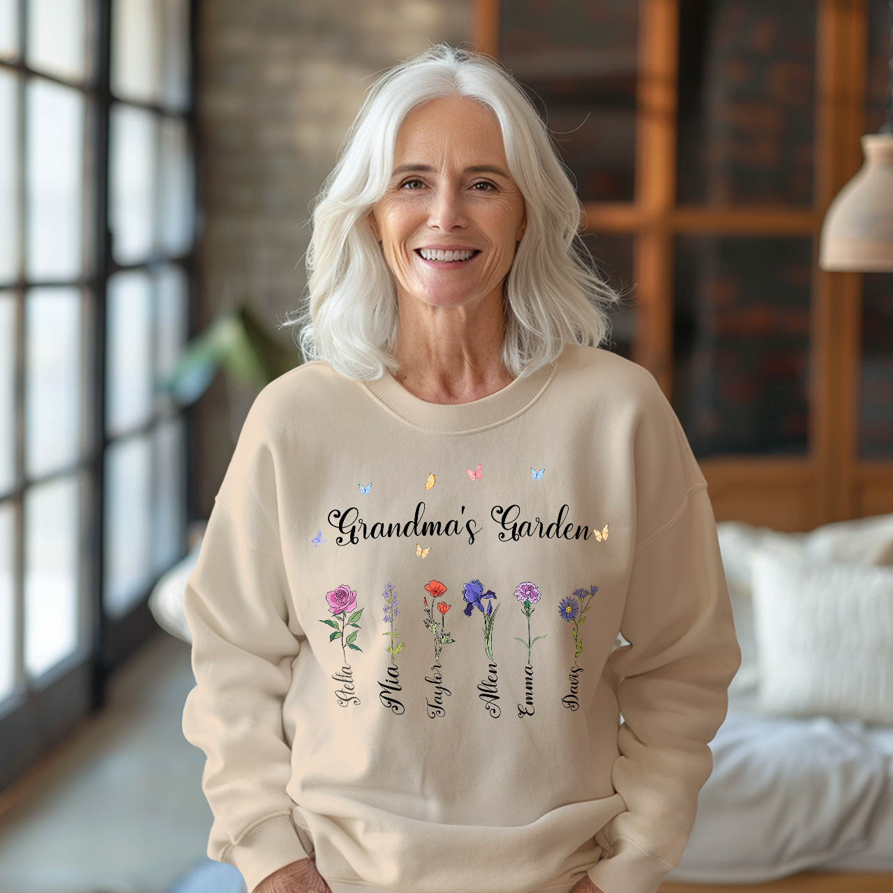 Personalized Birth Flower Sweatshirt Custom Grandma's Garden Sweatshirt Mother's Day Gift - SantaSocks