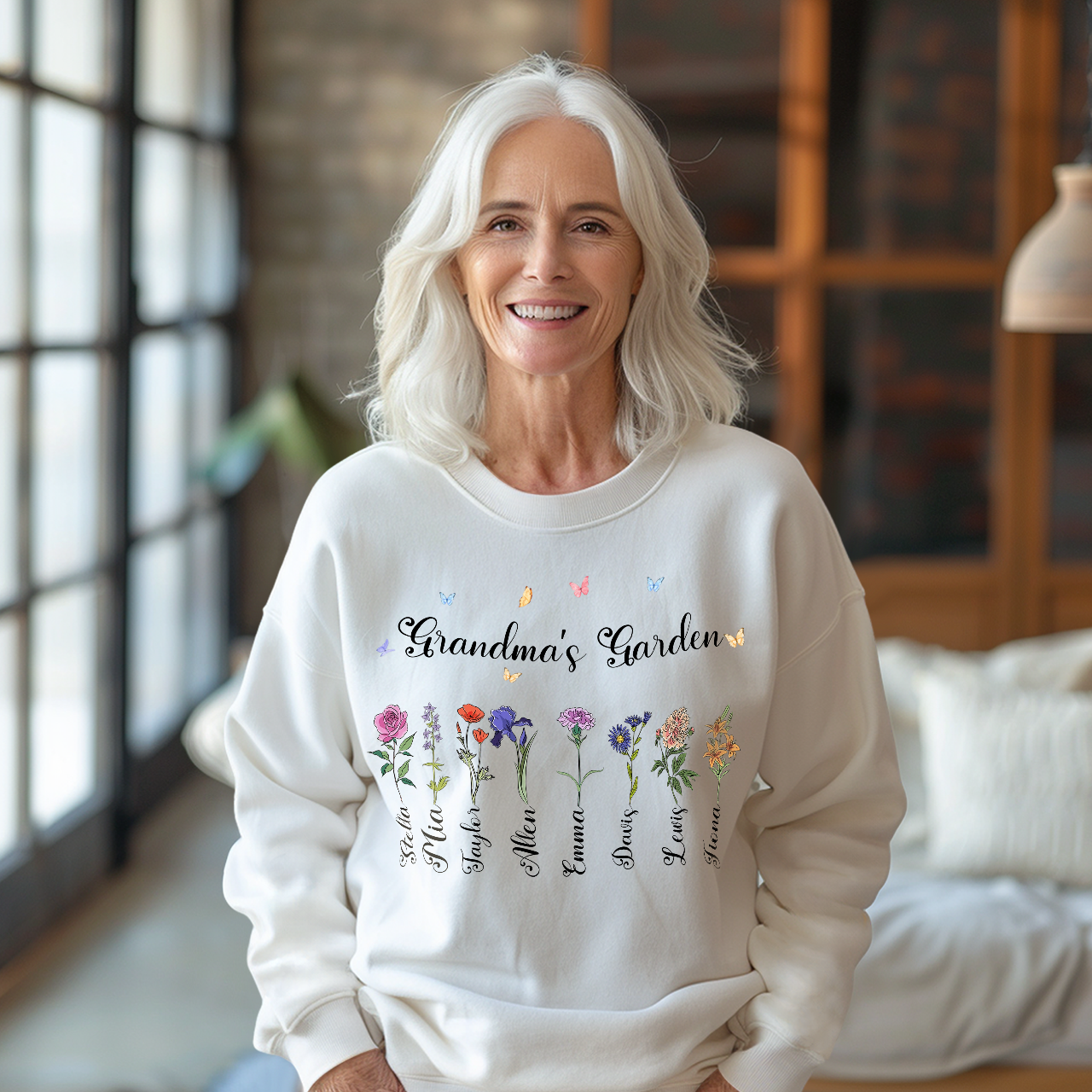 Personalized Birth Flower Sweatshirt Custom Grandma's Garden Sweatshirt Mother's Day Gift - SantaSocks
