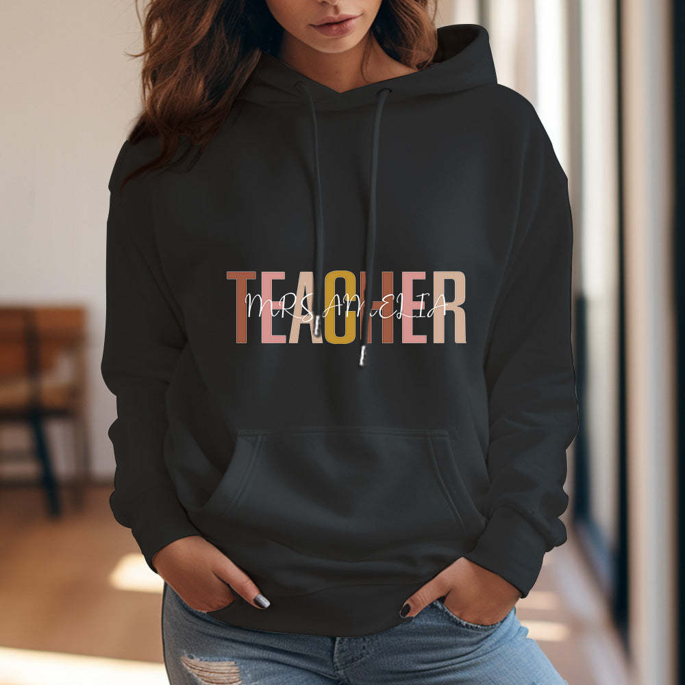 Personalized Teacher Hooded Sweatshirt Teacher Custom Name Hooded Sweatshirt Back to School Gifts - SantaSocks