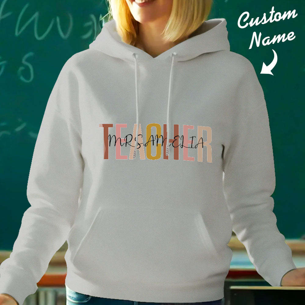 Personalized Teacher Hooded Sweatshirt Teacher Custom Name Hooded Sweatshirt Back to School Gifts - SantaSocks