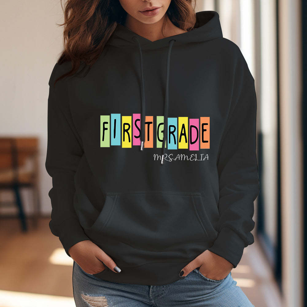 Personalized First Grade Hooded Sweatshirt Teacher Custom Name Hooded Sweatshirt Back to School Gifts - SantaSocks