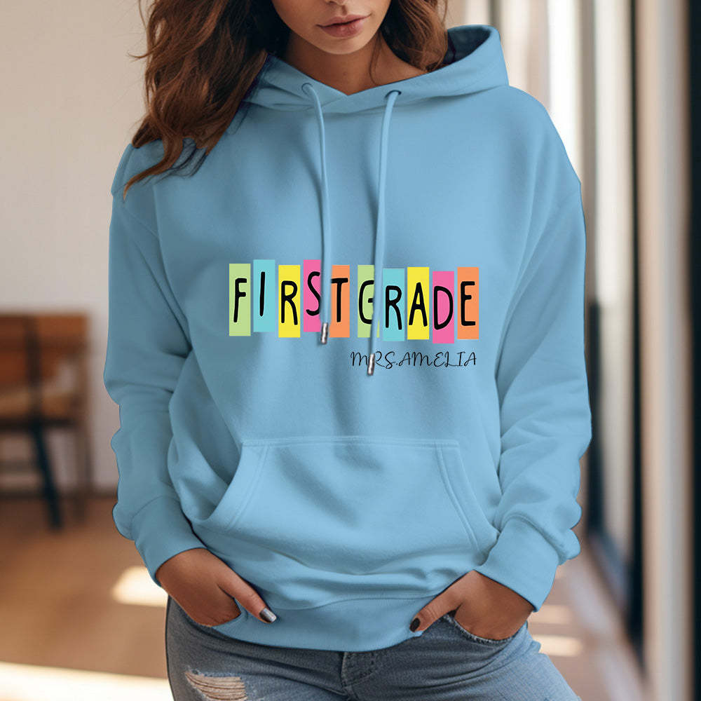 Personalized First Grade Hooded Sweatshirt Teacher Custom Name Hooded Sweatshirt Back to School Gifts - SantaSocks