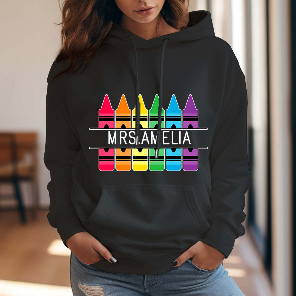 Personalized Crayon Hooded Sweatshirt Teacher Custom Name Hooded Sweatshirt Back to School Gifts - SantaSocks