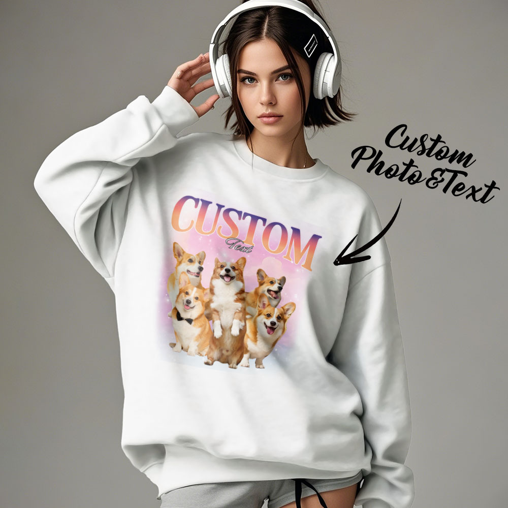 Custom Pets Photo and Text Hoodie Personalized Photo Gift Unisex Personality Vintage Lightning Sweatshirt - SantaSocks