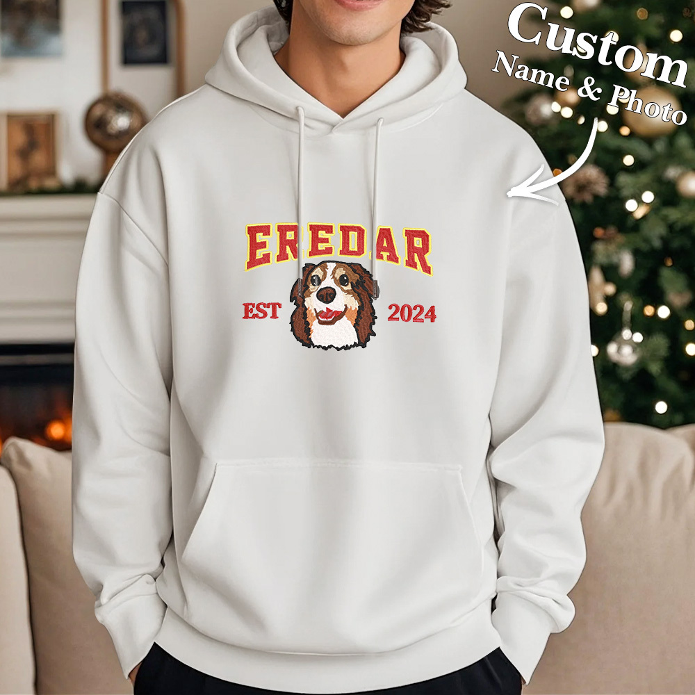 Custom Embroidered Sweatshirt With Pet Portrait Chrismas Gifts Embroidery Effect - SantaSocks
