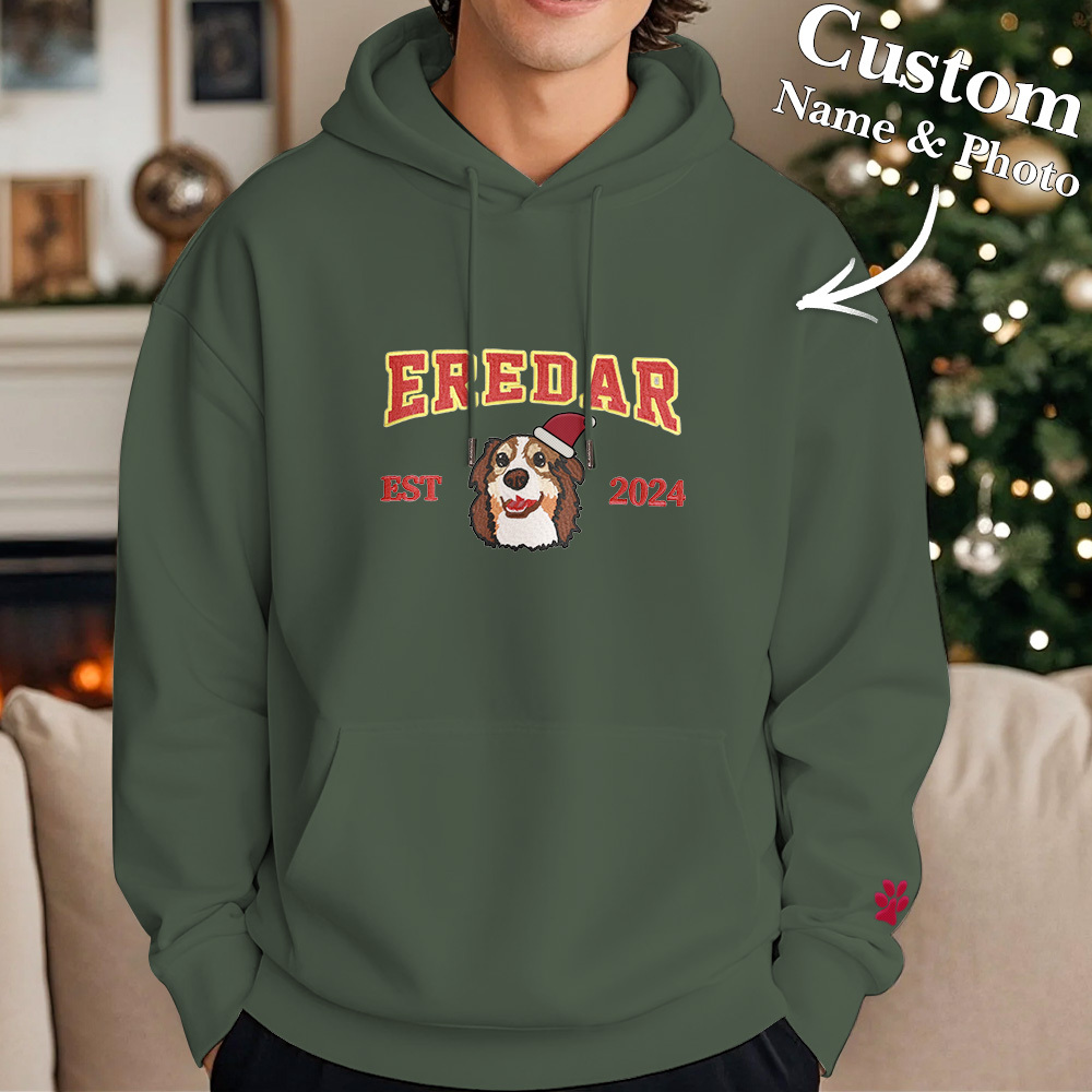 Custom Embroidered Sweatshirt With Pet Portrait Chrismas Gifts Embroidery Effect - SantaSocks