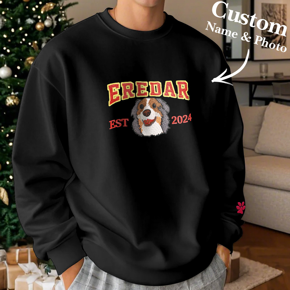 Custom Embroidered Sweatshirt With Pet Portrait Chrismas Gifts Embroidery Effect - SantaSocks