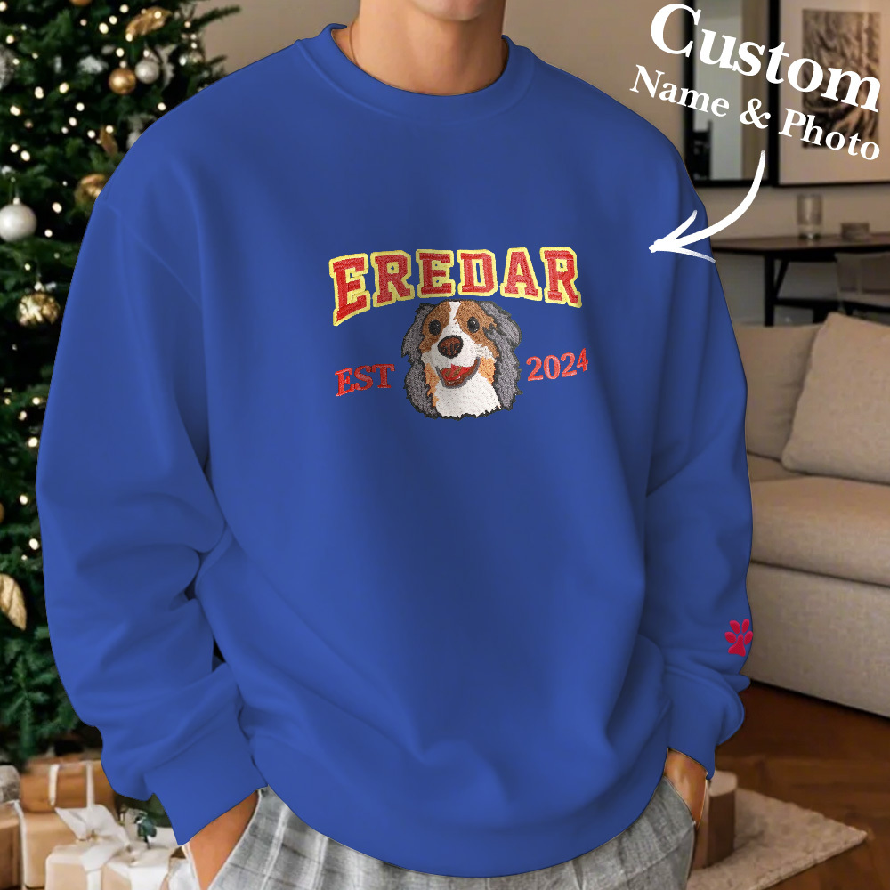 Custom Embroidered Sweatshirt With Pet Portrait Chrismas Gifts Embroidery Effect - SantaSocks