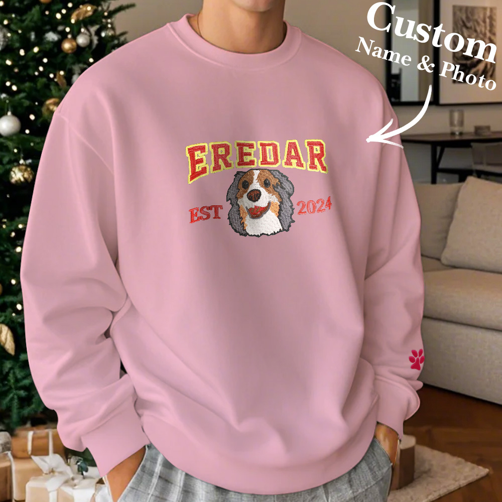 Custom Embroidered Sweatshirt With Pet Portrait Chrismas Gifts Embroidery Effect - SantaSocks